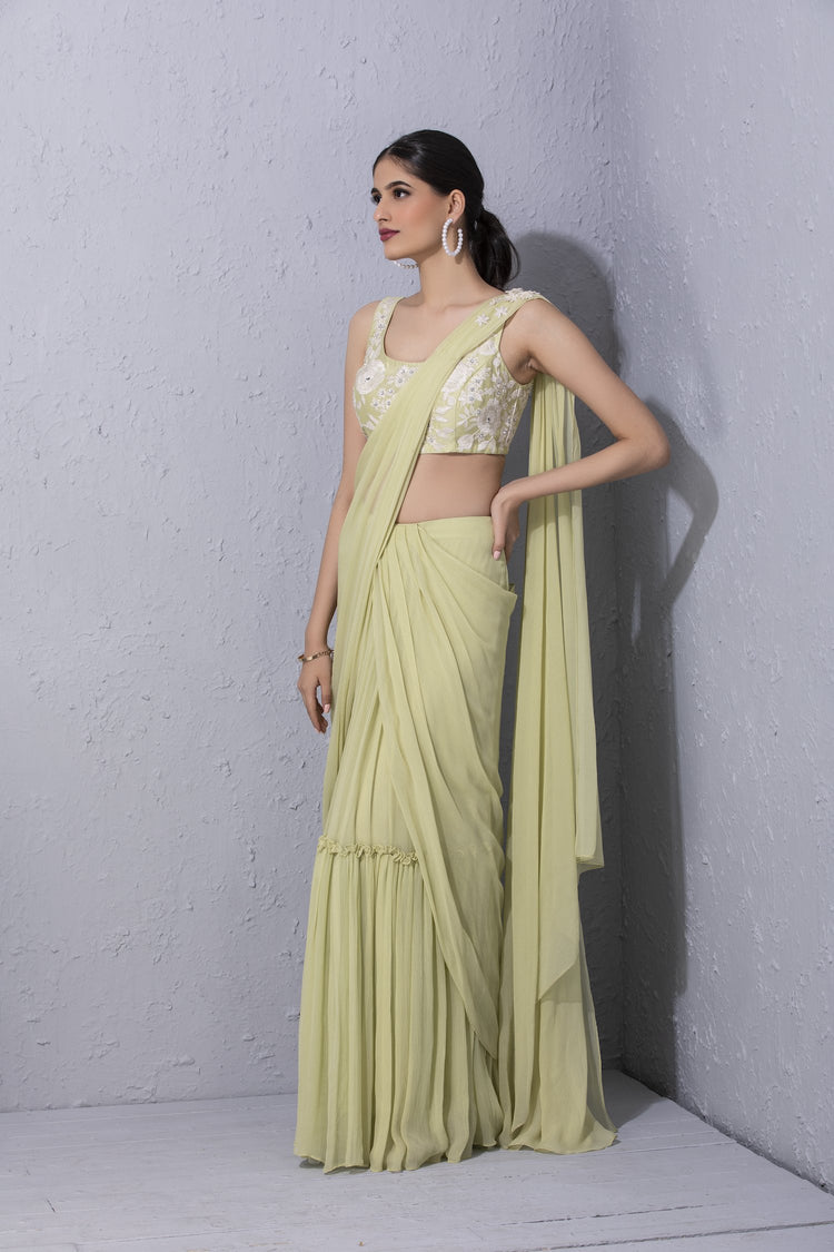 White Garden Pre Stitched Saree