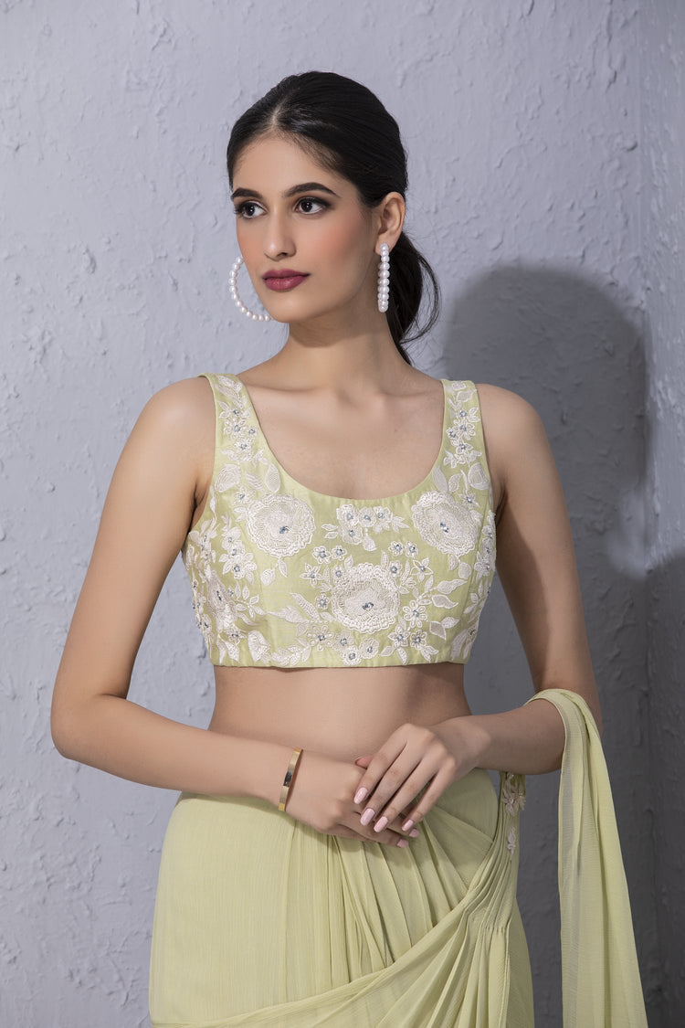 White Garden Pre Stitched Saree