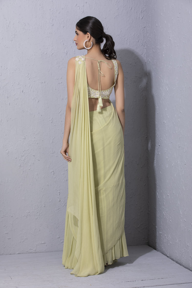 White Garden Pre Stitched Saree