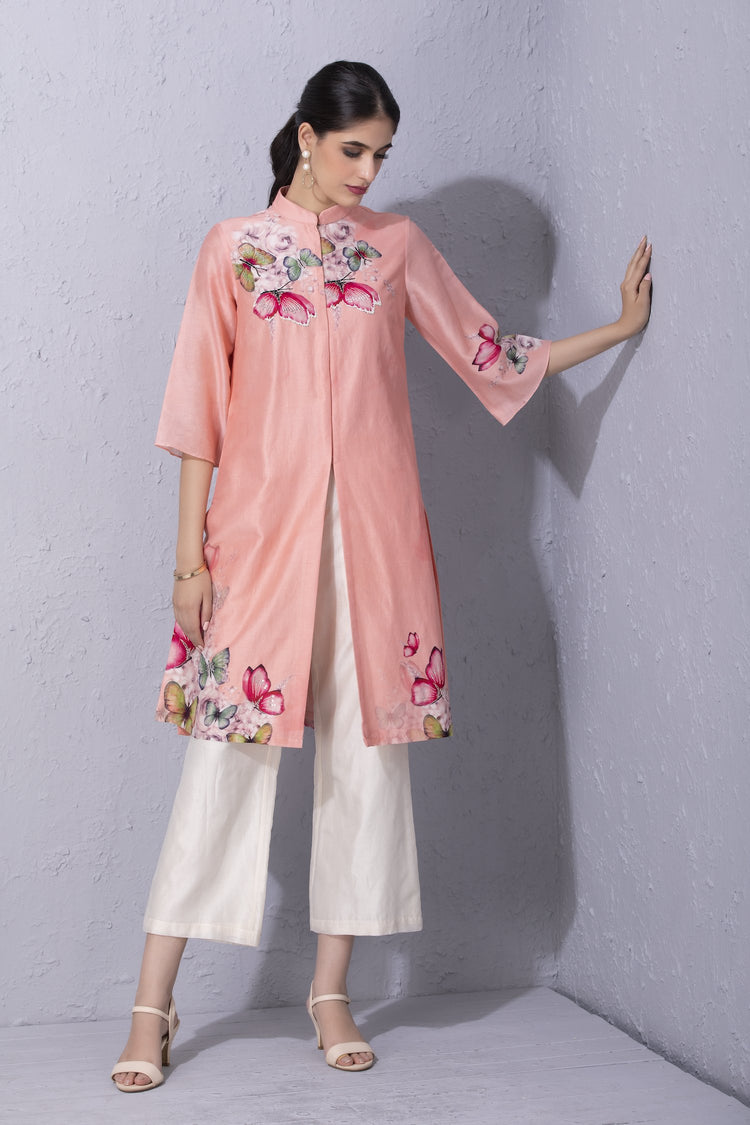 Bubblegum Pink Papillon Front Open Kurta Set