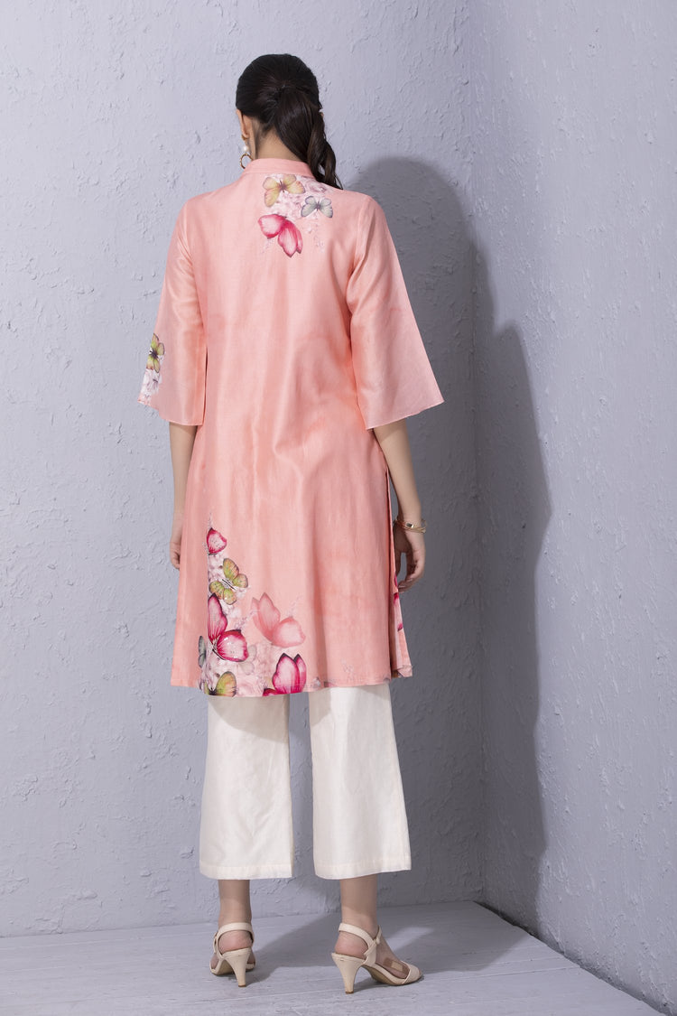 Bubblegum Pink Papillon Front Open Kurta Set
