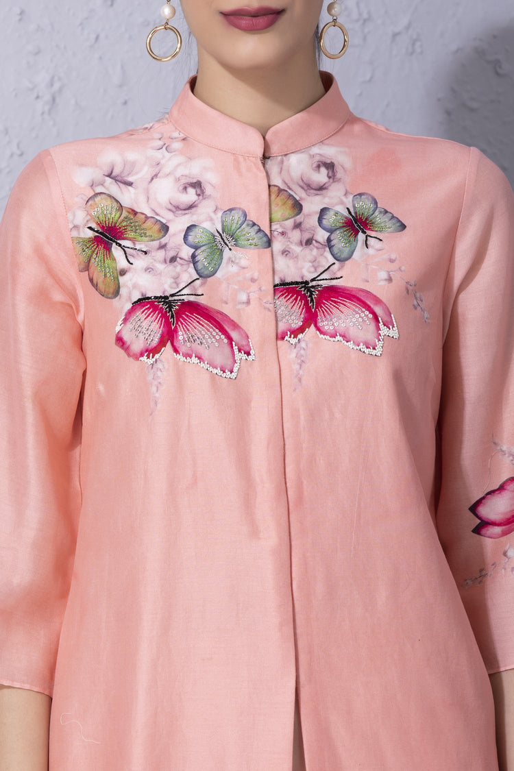 Bubblegum Pink Papillon Front Open Kurta Set