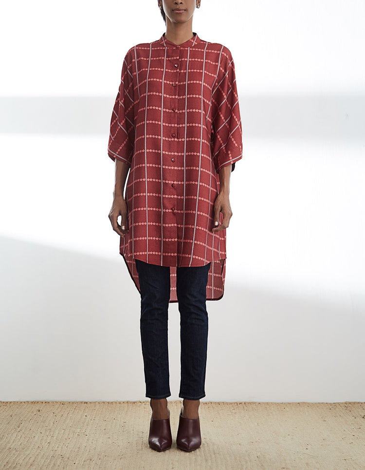 Maroon Printed High Low Tunic