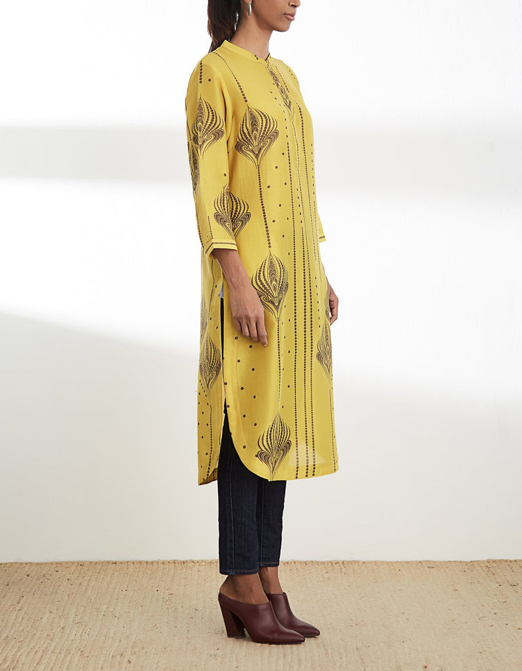 Mustard Digital Printed Kurta