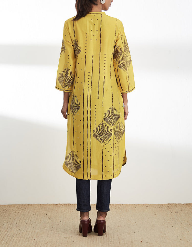 Mustard Digital Printed Kurta