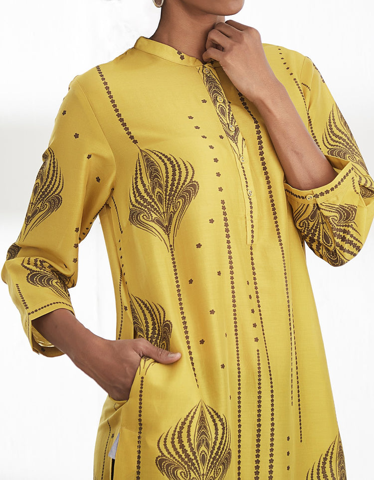 Mustard Digital Printed Kurta