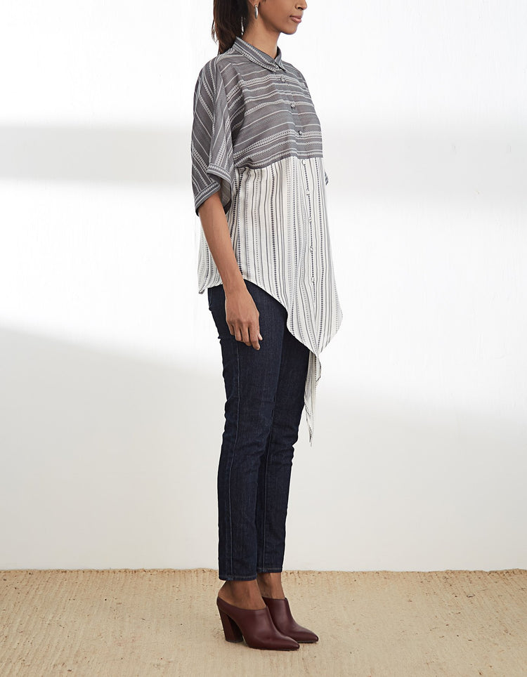 Front Knot Shirt With Paneling