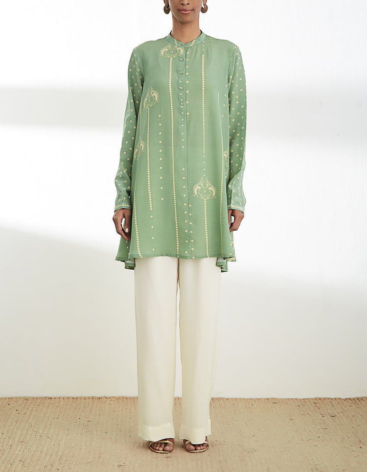 Sage Green Printed silk Crepe Tunic