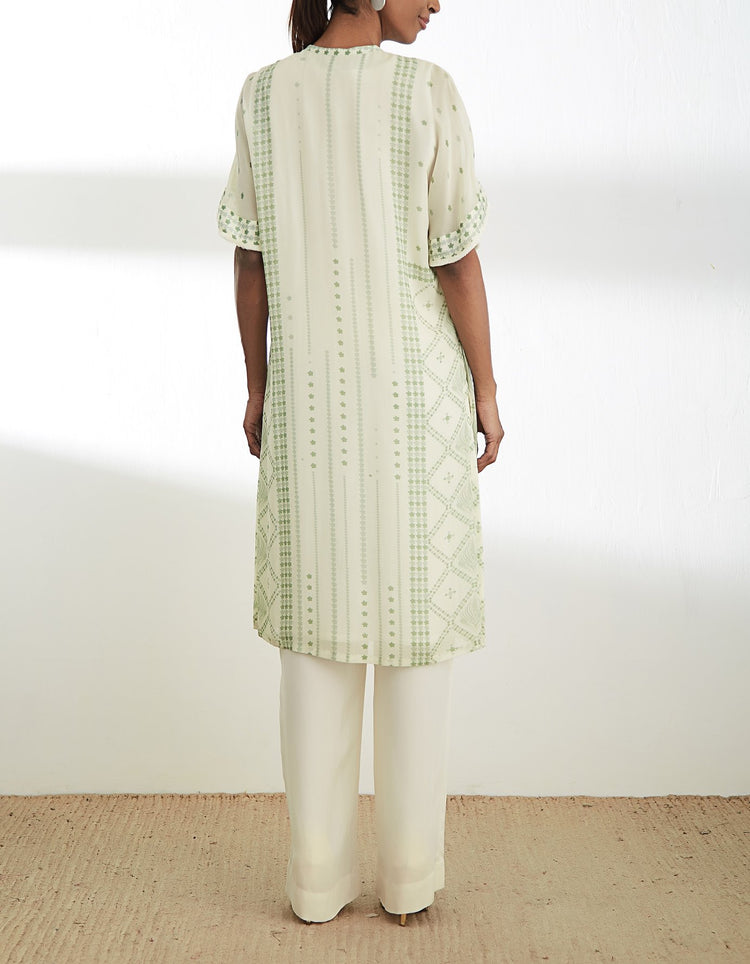 Sage Green and Ivory Printed Tunic