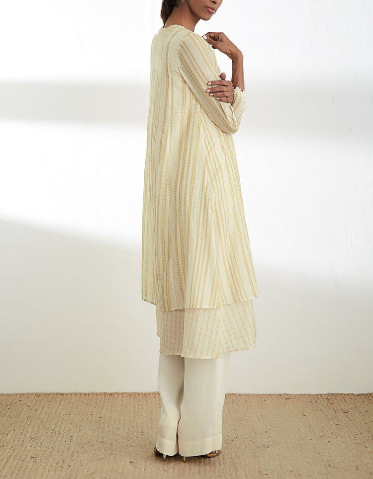 Mustard Printed Long Double Layer Kurta