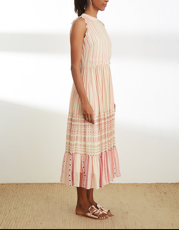 Ivory and Pink Mid Length Dress