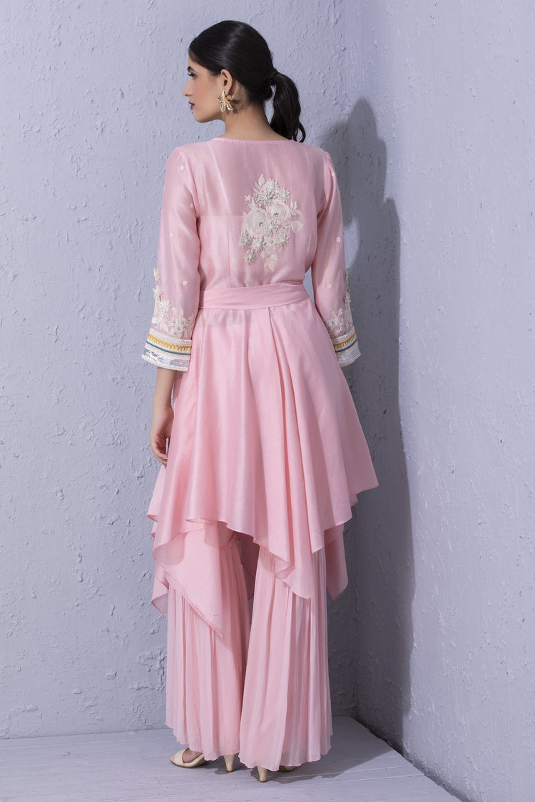 White Garden Handkerchief Hem Tunic and Sharara Set