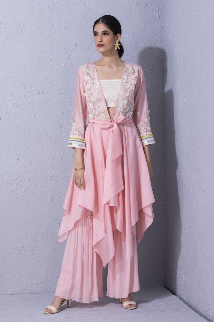 White Garden Handkerchief Hem Tunic and Sharara Set