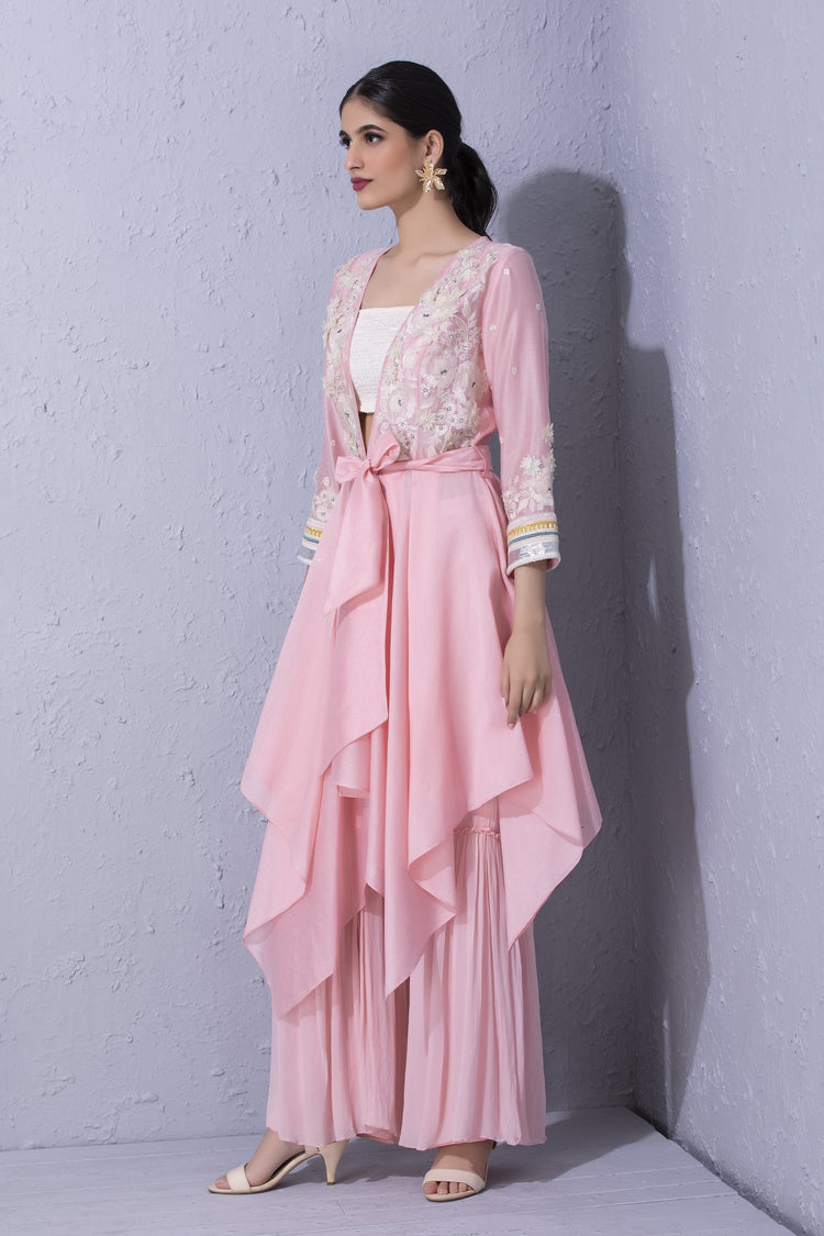 White Garden Handkerchief Hem Tunic and Sharara Set