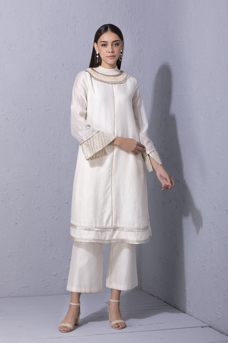 Gota Edge Ivory Cutwork Detailed Kurta