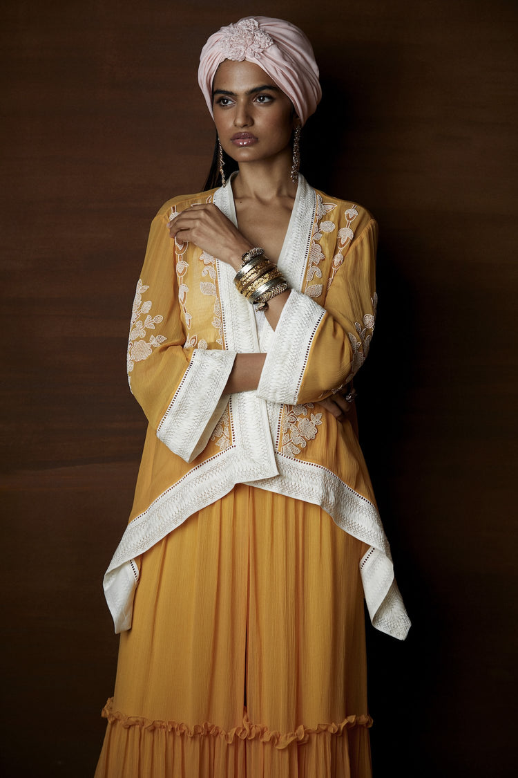 Moroccan Touch Light Orange Short Overlay & Sharara Set