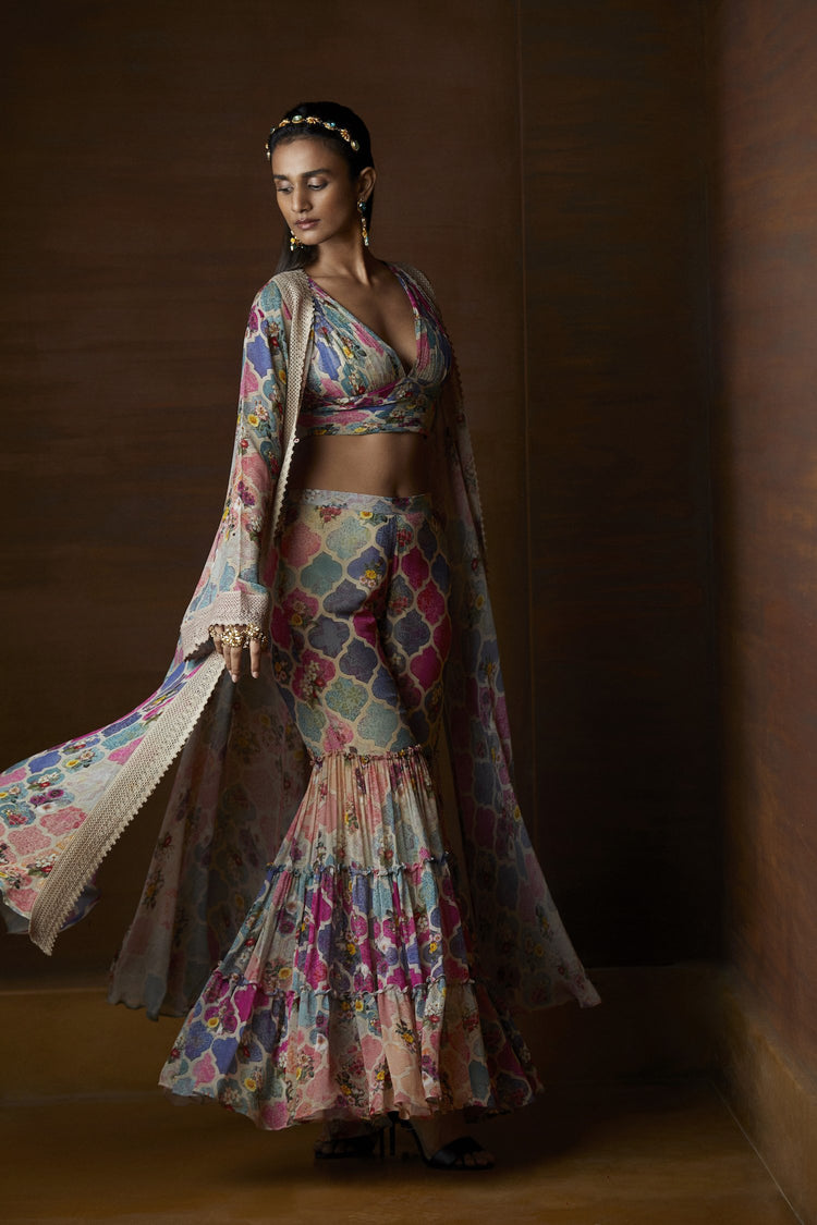 Moroccan Touch Printed Overlay & Sharara Set