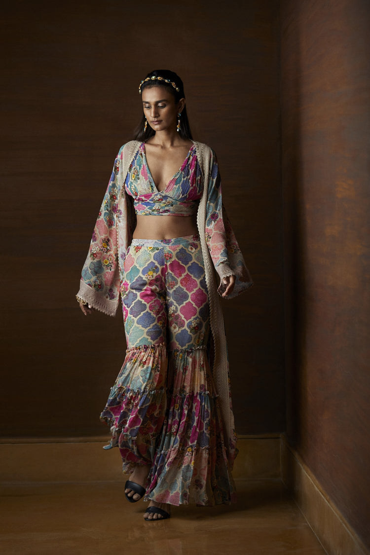 Moroccan Touch Printed Overlay & Sharara Set