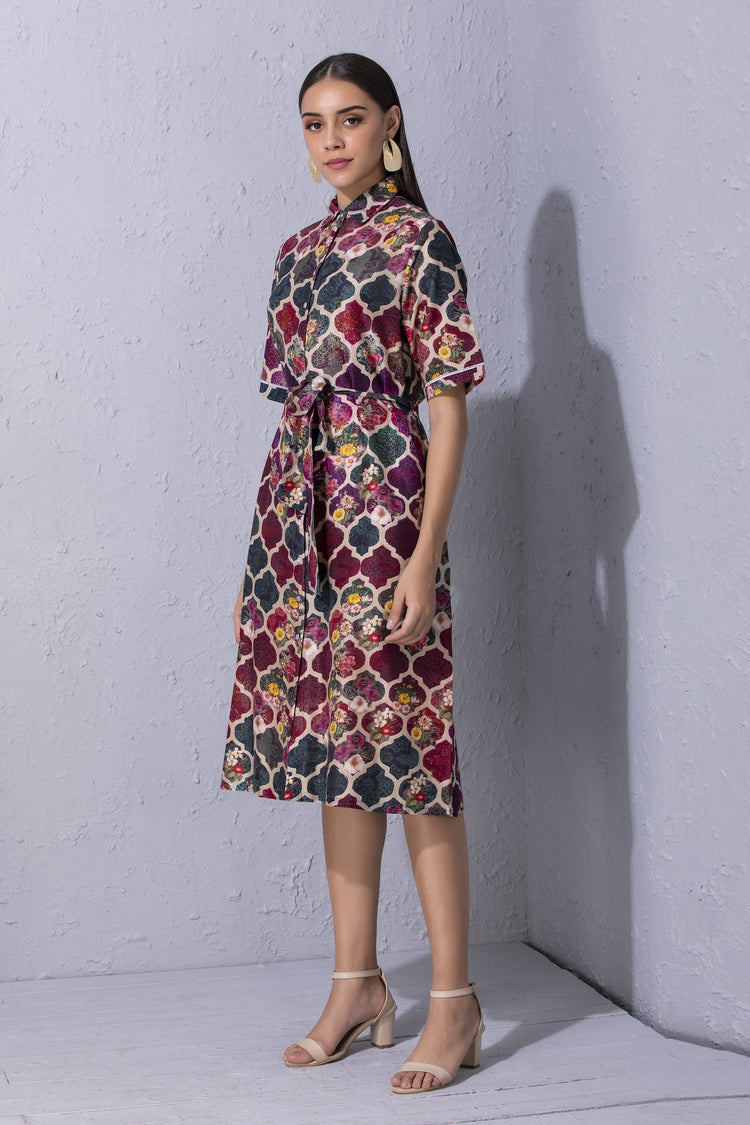 Moroccan Touch Printed Shirt Dress