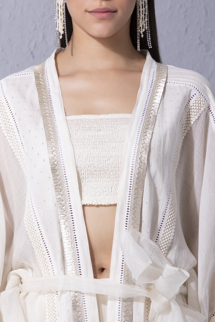 Gota Edge Front Open Knee Length Kaftan