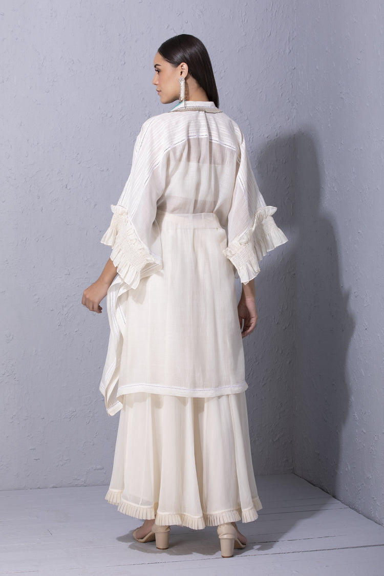 Gota Edge Front Open Knee Length Kaftan