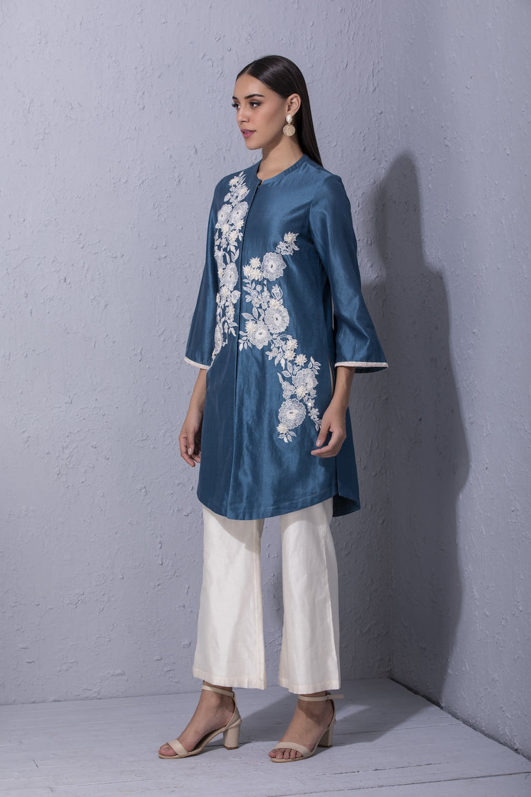 White Garden Front open Kurta Set