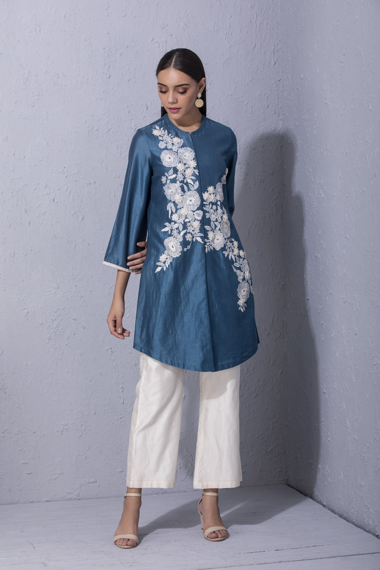 White Garden Front open Kurta Set