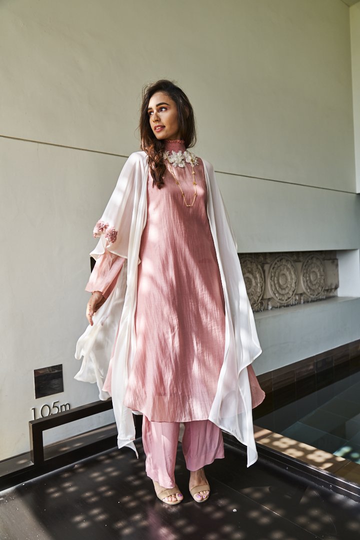Chanderi Kurta and Pant with Georgette Cape
