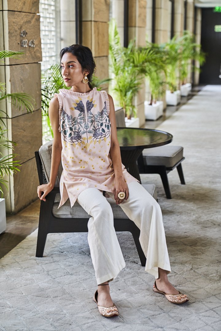 Pink and Ivory Digital Print Tunic and Pants