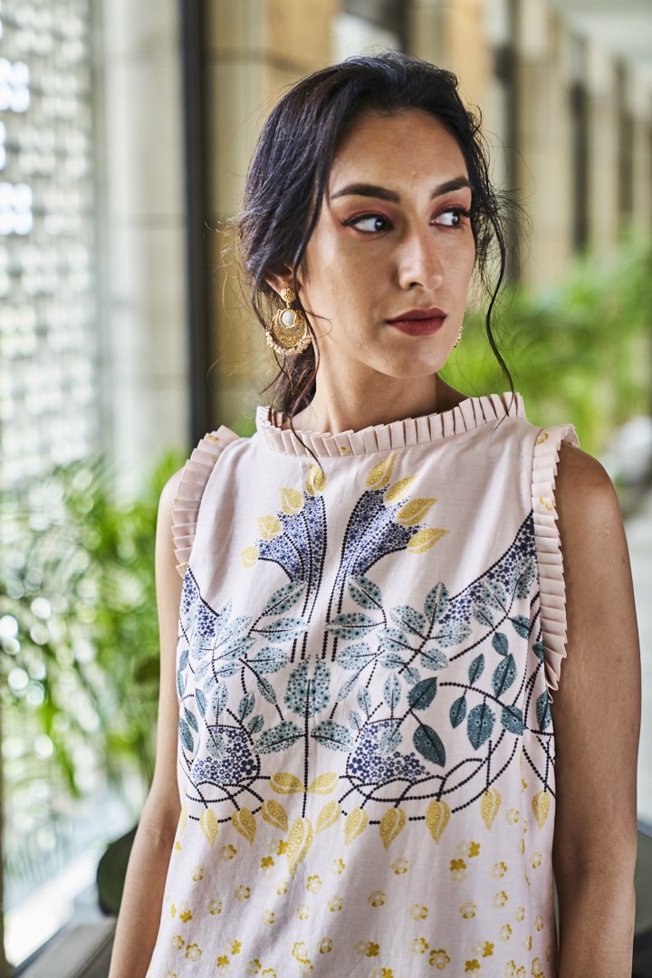 Pink and Ivory Digital Print Tunic and Pants