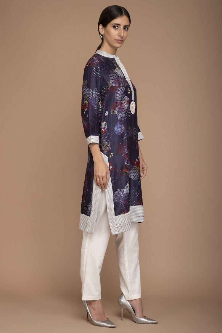 Navy Blue Printed Kurta with Pants and a Georgette Dupatta