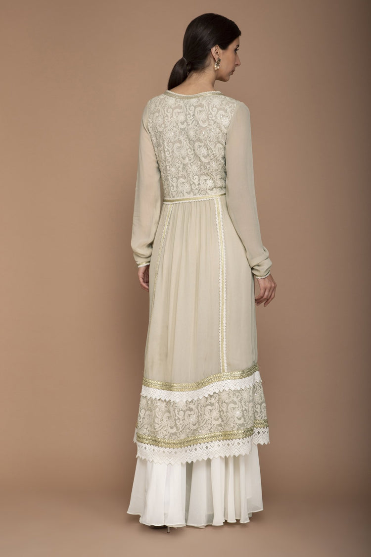 Ivory Embroidered Chikan Fabric Kurta Set