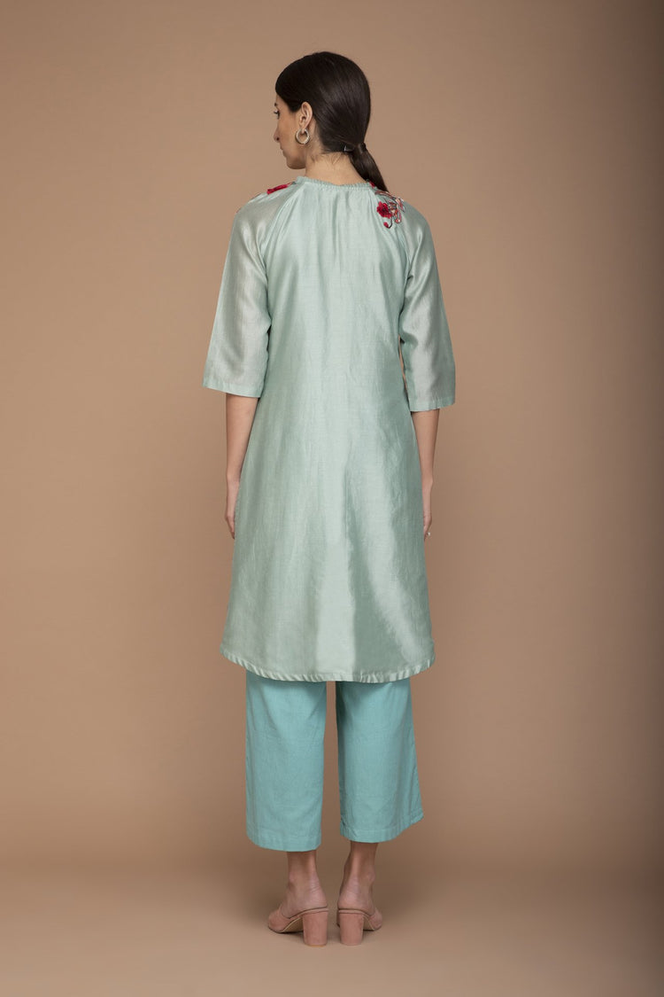 Duck Egg Applique Resham Work on Neck with Double Layer