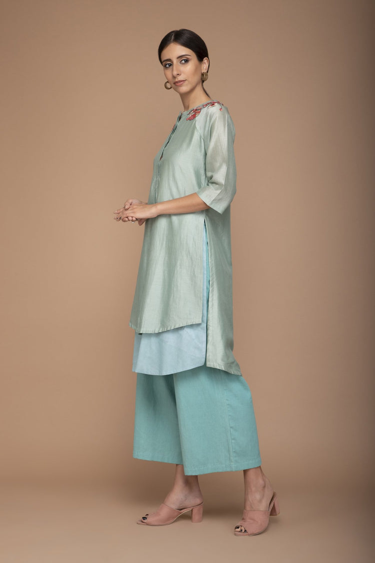 Duck Egg Applique Resham Work on Neck with Double Layer