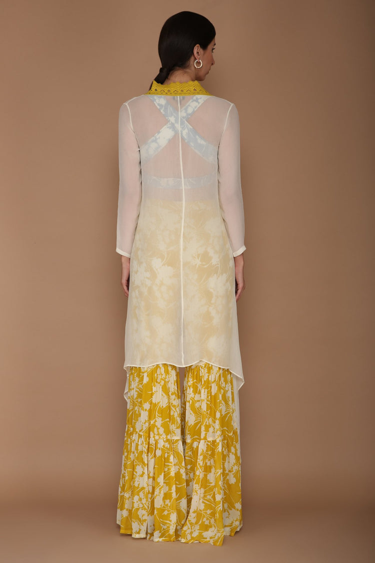 Yellow Base Sharara with Ivory Printed Blouse