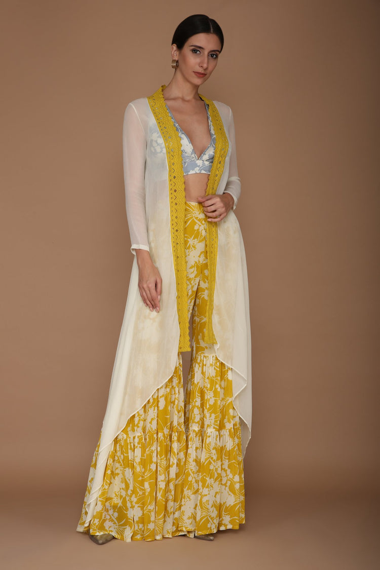 Yellow Base Sharara with Ivory Printed Blouse