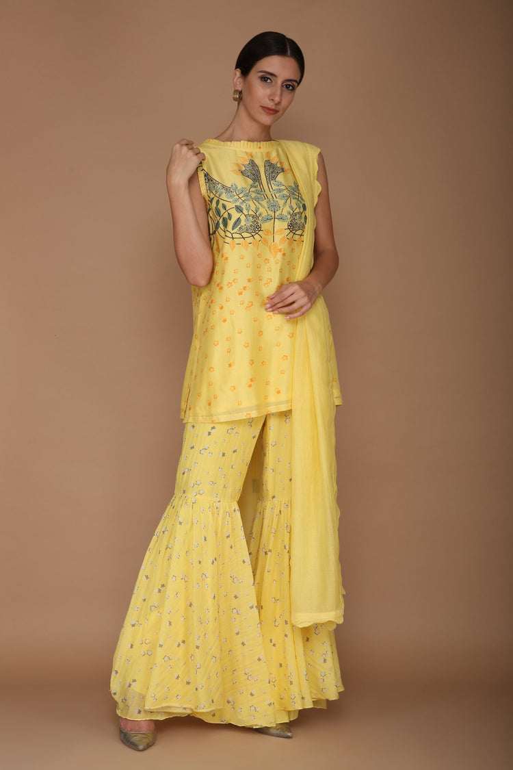 Digital Printed Sharara Set with Wave Border Dupatta