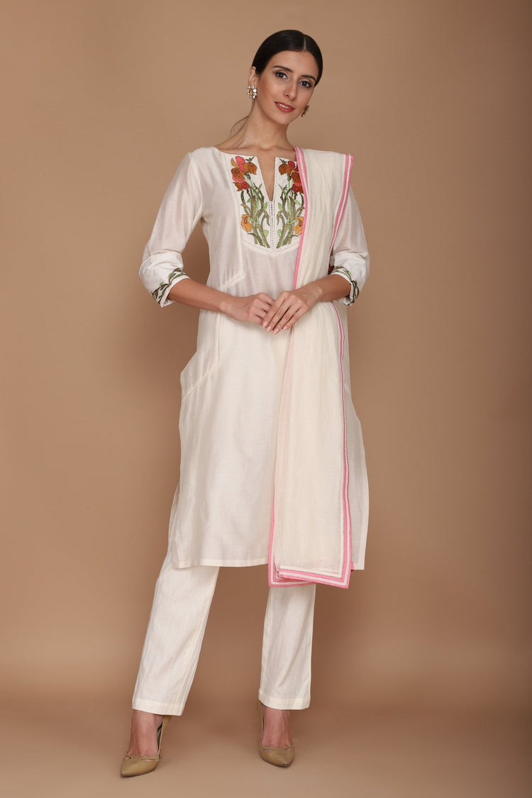 ivory embroidered kurta set