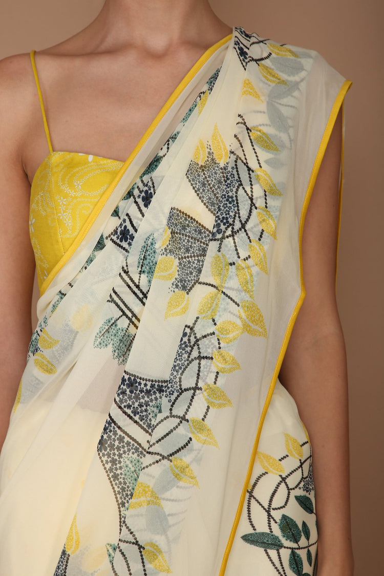 Ivory Digital Print Saree Set
