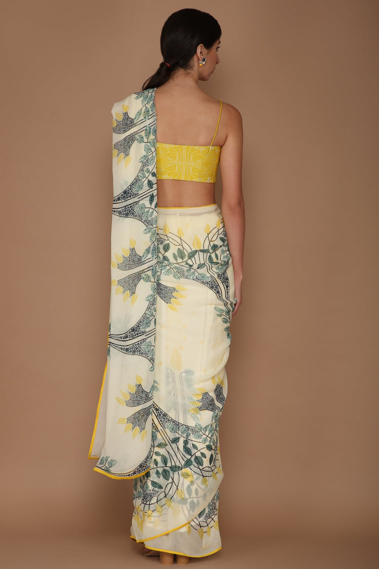Ivory Digital Print Saree Set