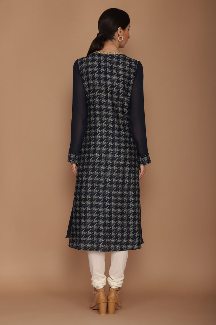 printed midnight blue kurta with churidaar