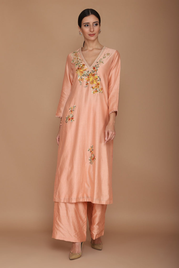 sorbet pink chnaderi kurta and mulmul dupatta