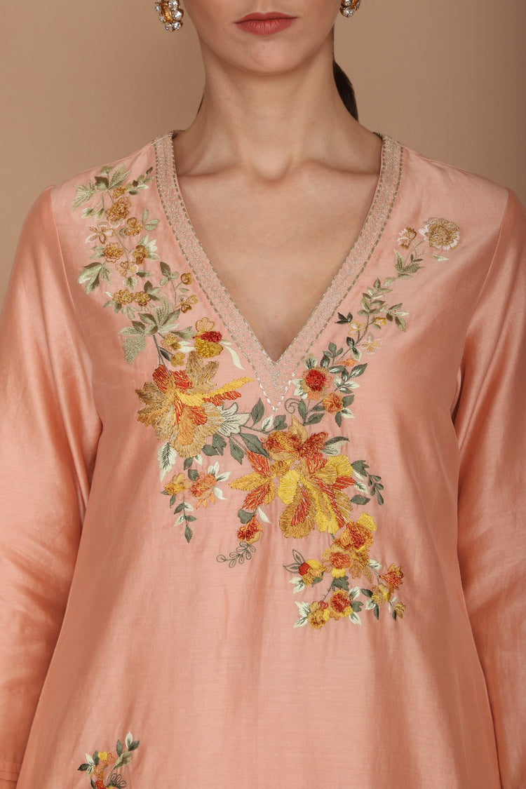 sorbet pink chnaderi kurta and mulmul dupatta