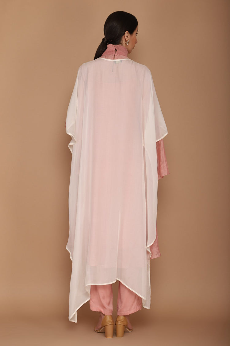 Pink & Ivory Chanderi Kurta and Georgette Cape