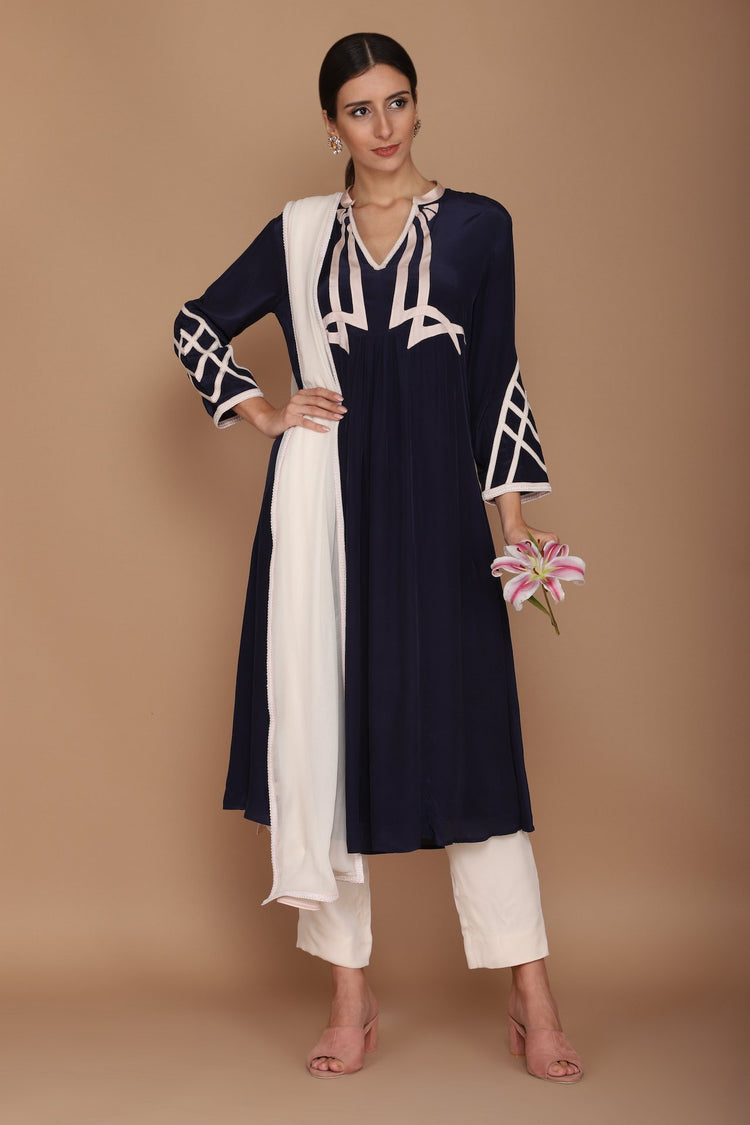 Royal Blue Kurta with Formal Pants and Dupatta