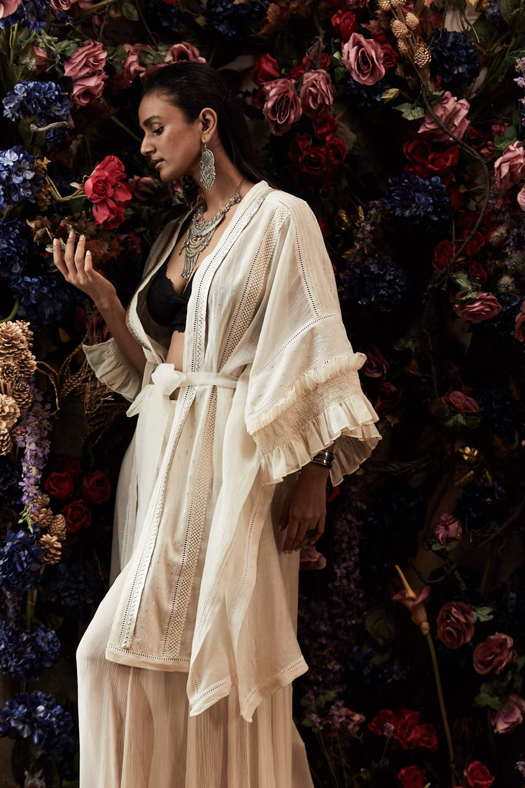 Gota Edge Front Open Knee Length Kaftan