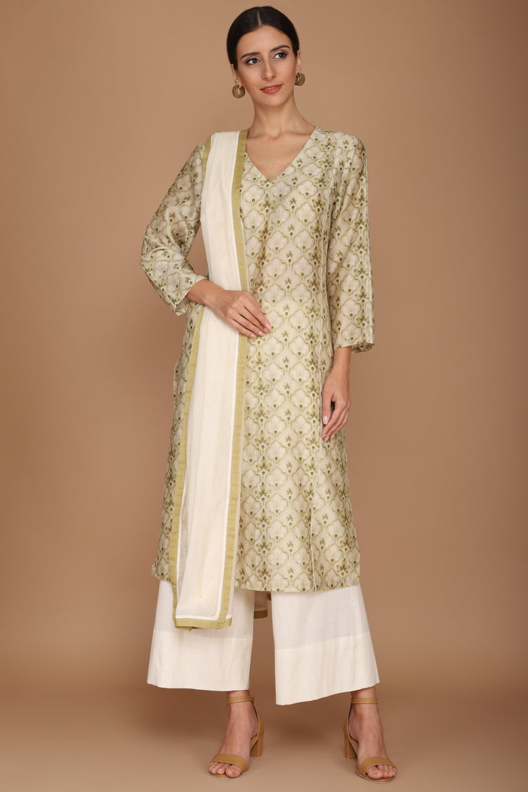 Chander Printed Kurta With Pants And Dupatta