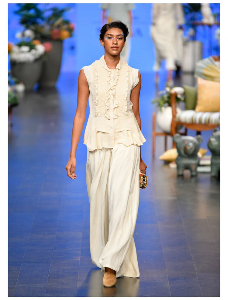 Ivory Frill Detail Sleeveless Top with Pants