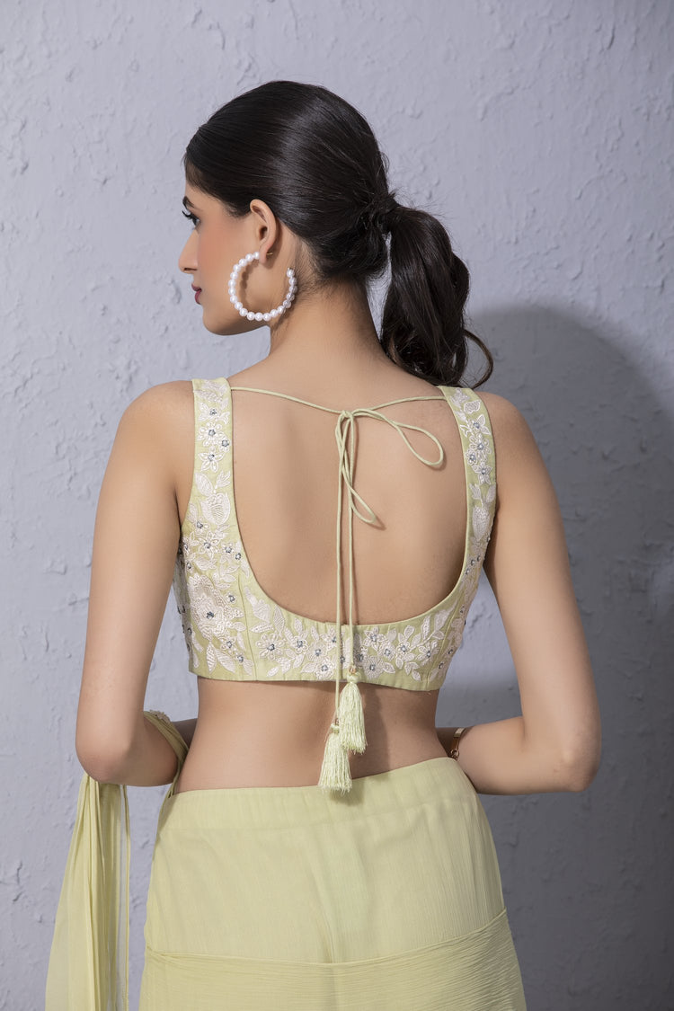 White Garden Pre Stitched Saree