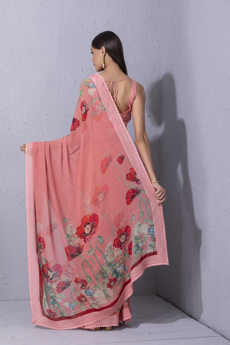Pomegranate and Poppy Bubblegum Pink Printed Saree